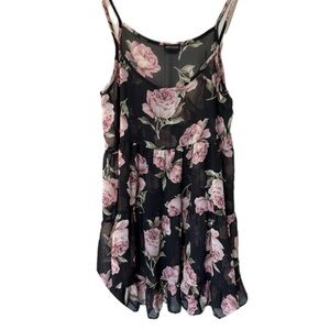 Womens Whimsigoth Dark Fairy Grunge Floral Sheer Top XL Flowy Tiered Layering